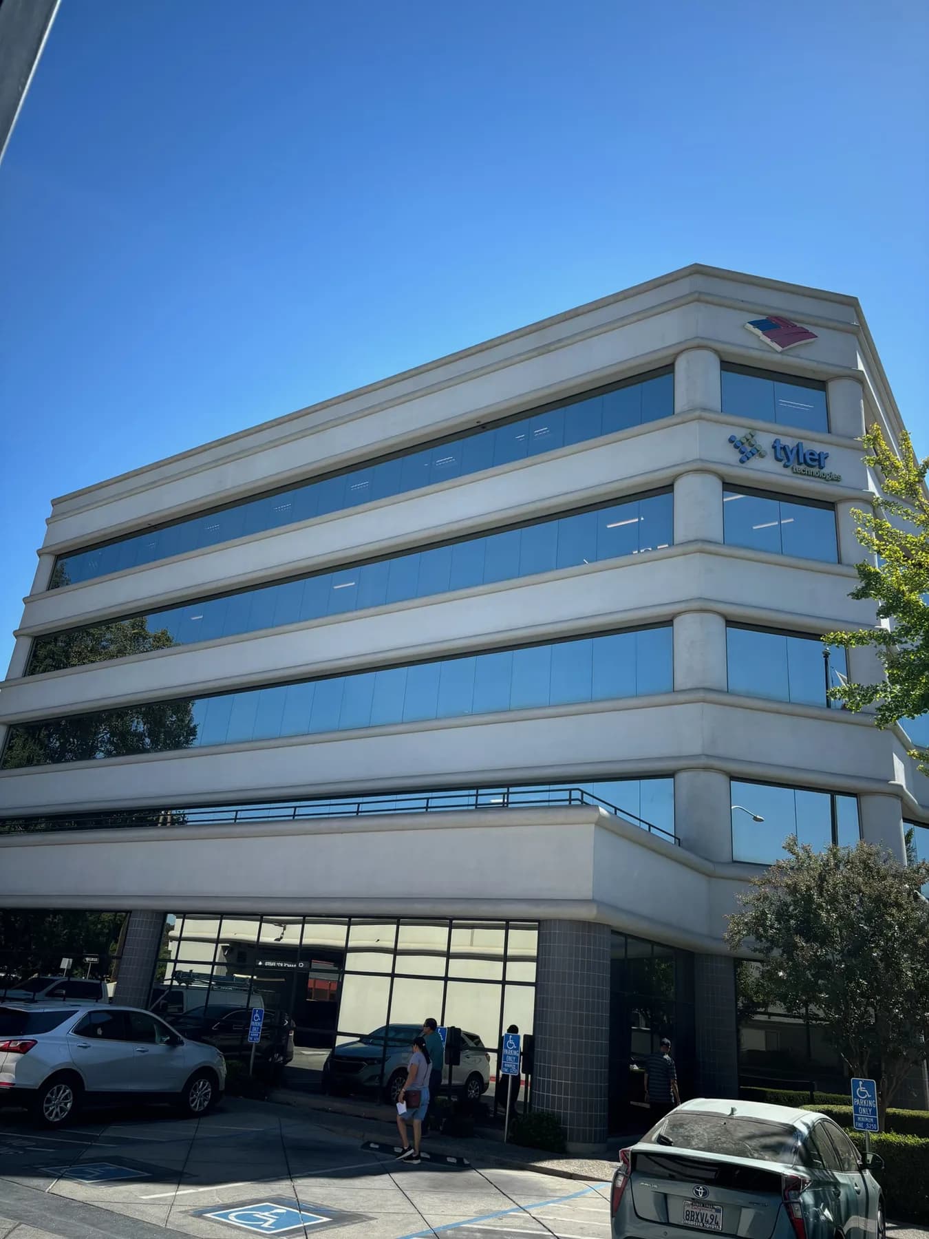 Multi-storey office building in downtown Modesto with commercial solar control window film