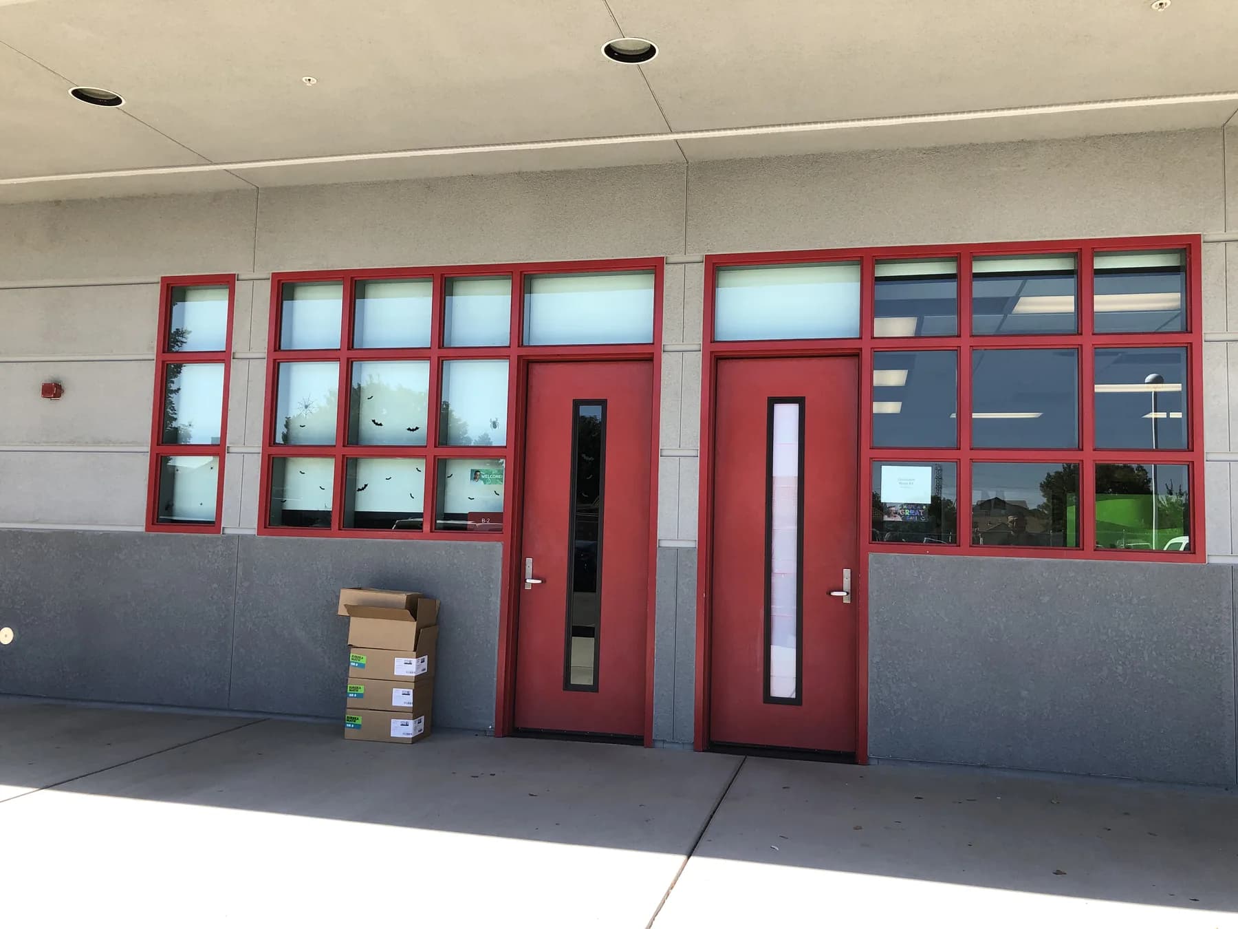 Frosted privacy film on a commercial building entrance in Modesto