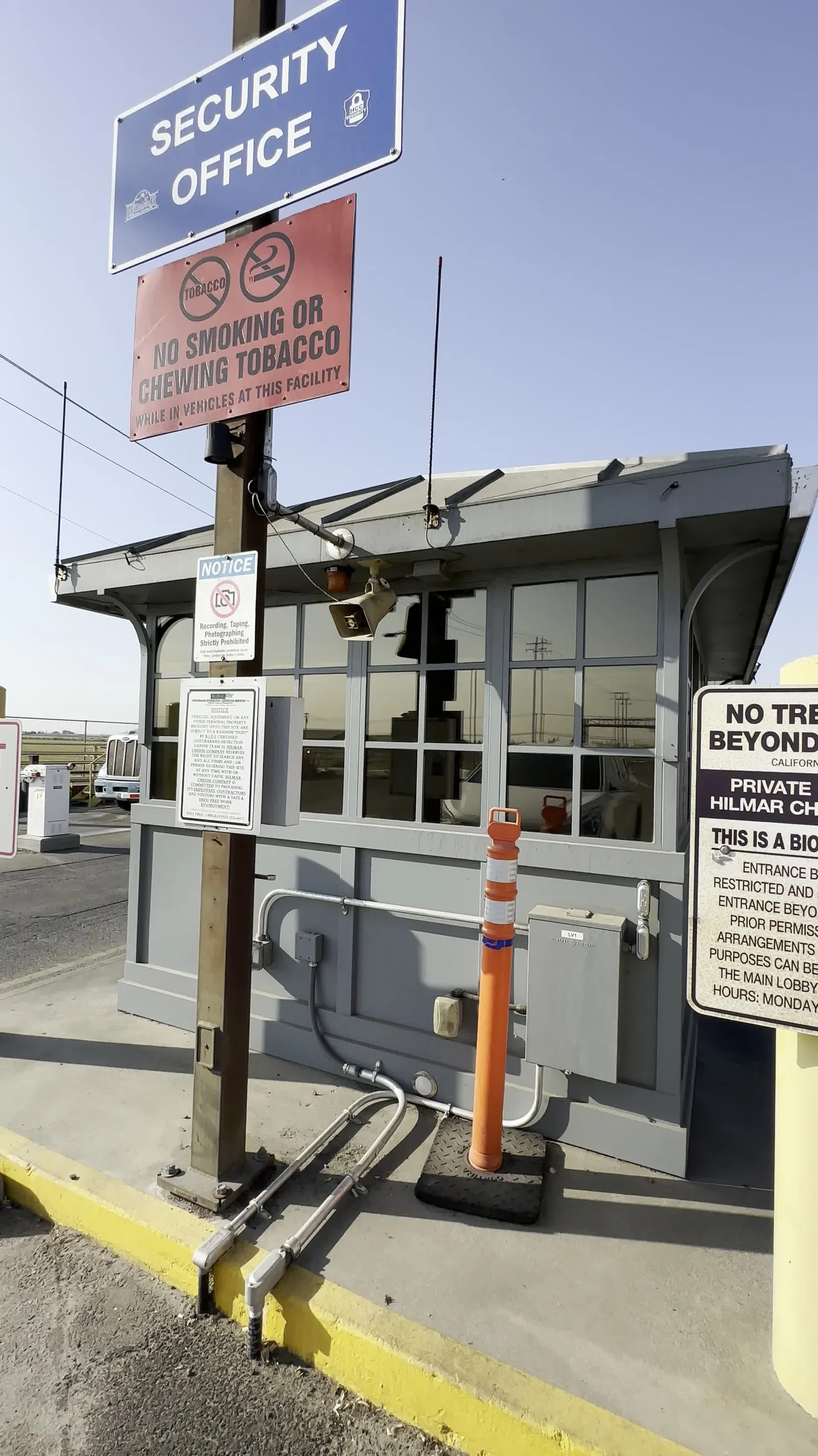 Security office checkpoint booth at Hilmar Cheese with privacy window film